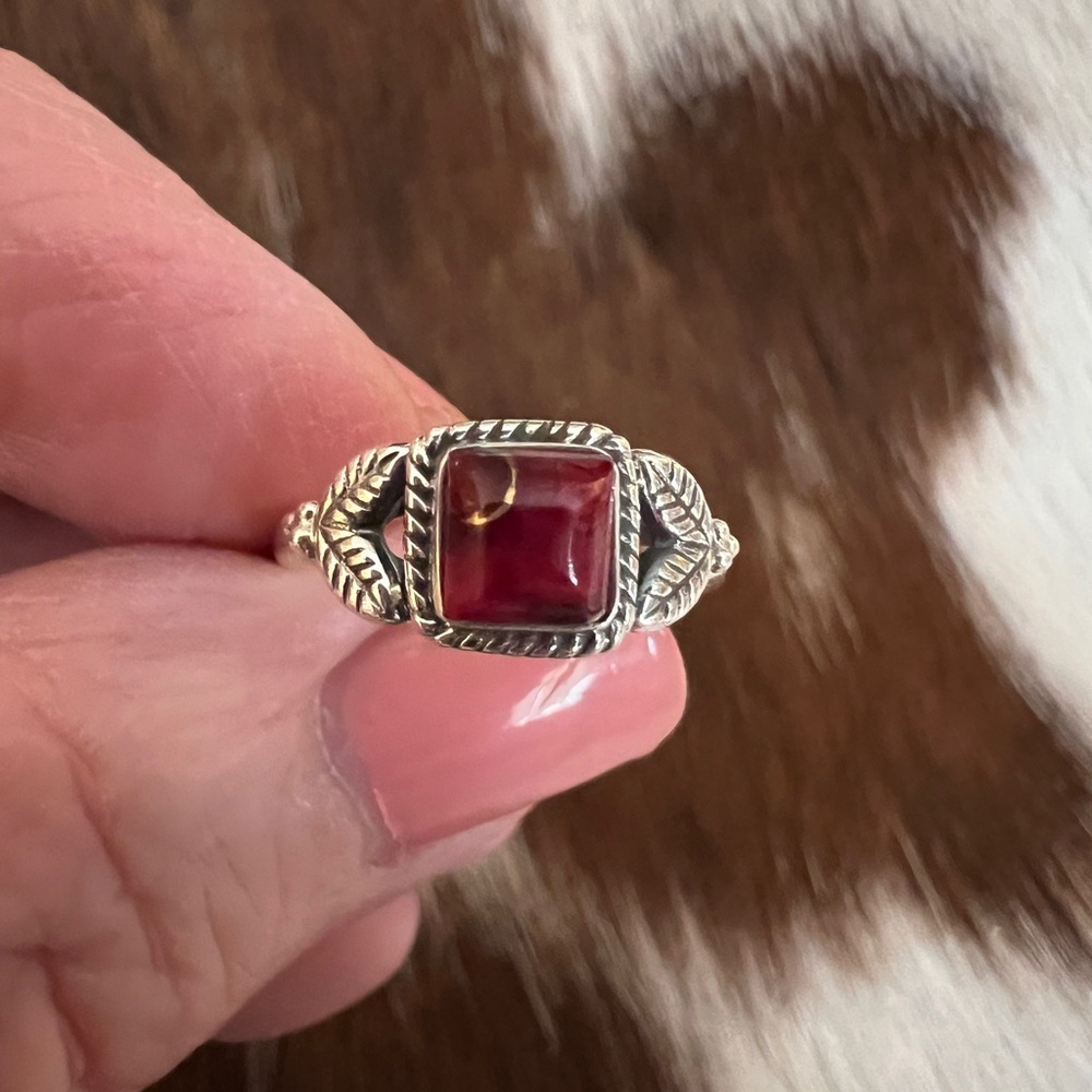 ❤️ Red Dahlia Kingman Turquoise 925 Square Stone Ring Navajo Style Size 5.5 - Picture 4 of 16